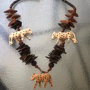 Handcarved Wood Necklace Safari Animals 16" length